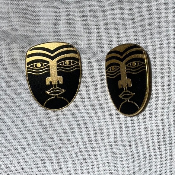 Laurel Burch Māori Post and Clutch Earrings 80s Vintage - Picture 3 of 9